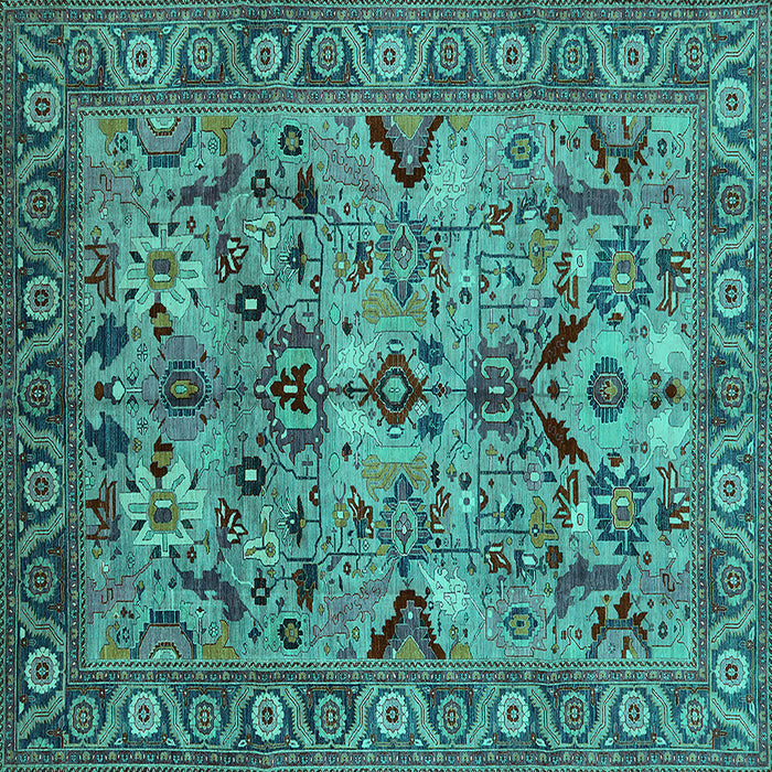 Square Machine Washable Oriental Turquoise Traditional Area Rugs, wshurb2844turq