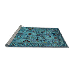 Sideview of Machine Washable Oriental Light Blue Traditional Rug, wshurb2844lblu