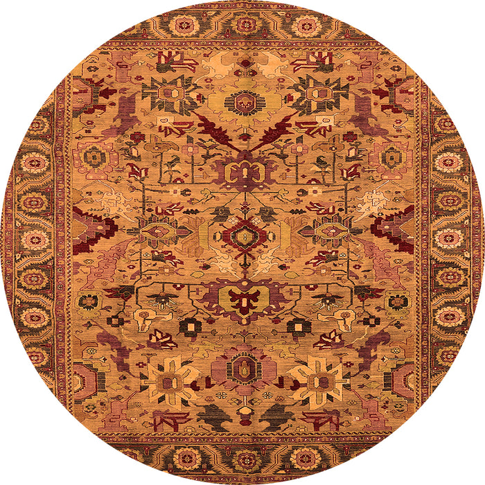 Round Oriental Orange Traditional Rug, urb2844org