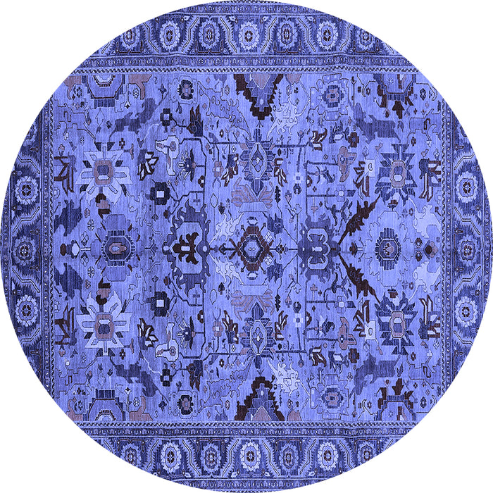Round Machine Washable Oriental Blue Traditional Rug, wshurb2844blu