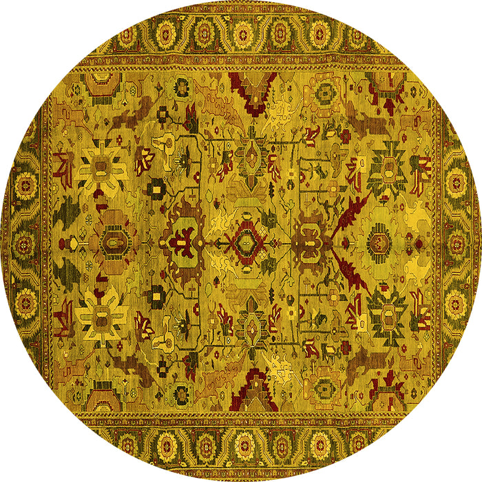 Round Oriental Yellow Traditional Rug, urb2844yw