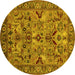 Round Oriental Yellow Traditional Rug, urb2844yw