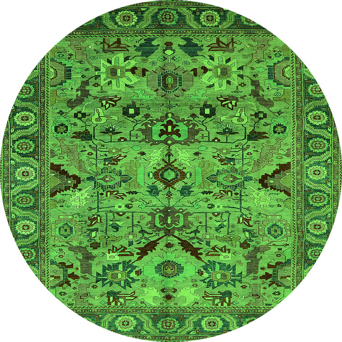 Round Machine Washable Oriental Green Traditional Area Rugs, wshurb2844grn