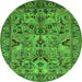 Round Machine Washable Oriental Green Traditional Area Rugs, wshurb2844grn