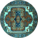 Round Machine Washable Persian Turquoise Traditional Area Rugs, wshurb2845turq