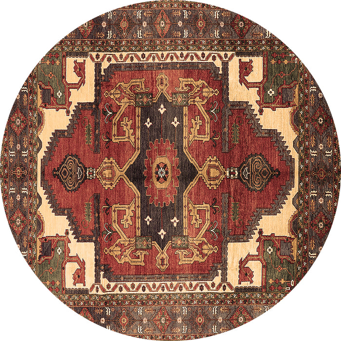 Round Persian Brown Traditional Rug, urb2845brn