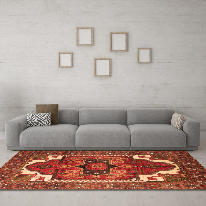 Machine Washable Persian Orange Traditional Area Rugs in a Living Room, wshurb2845org
