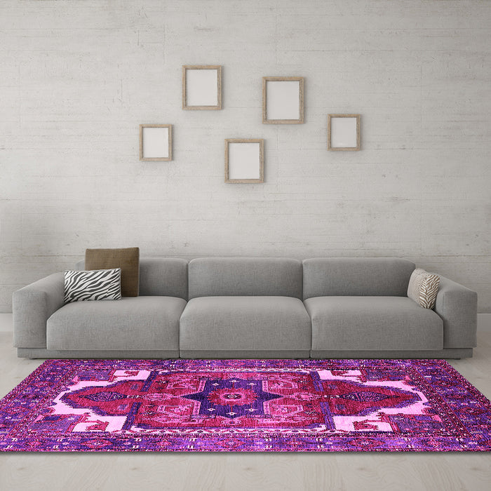 Machine Washable Persian Pink Traditional Rug in a Living Room, wshurb2845pnk
