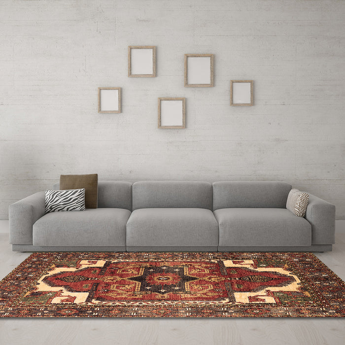 Machine Washable Persian Brown Traditional Rug in a Living Room,, wshurb2845brn