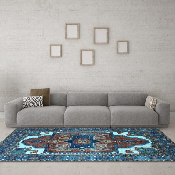 Machine Washable Persian Light Blue Traditional Rug in a Living Room, wshurb2845lblu