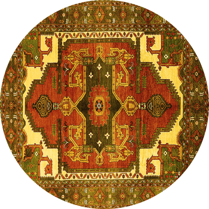 Round Persian Yellow Traditional Rug, urb2845yw