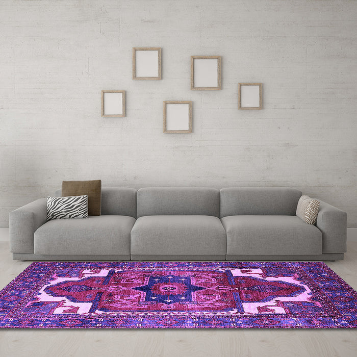 Machine Washable Persian Purple Traditional Area Rugs in a Living Room, wshurb2845pur