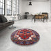 Round Mid-Century Modern Pink Persian Rug in a Office, urb2845