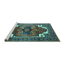 Sideview of Machine Washable Persian Turquoise Traditional Area Rugs, wshurb2845turq