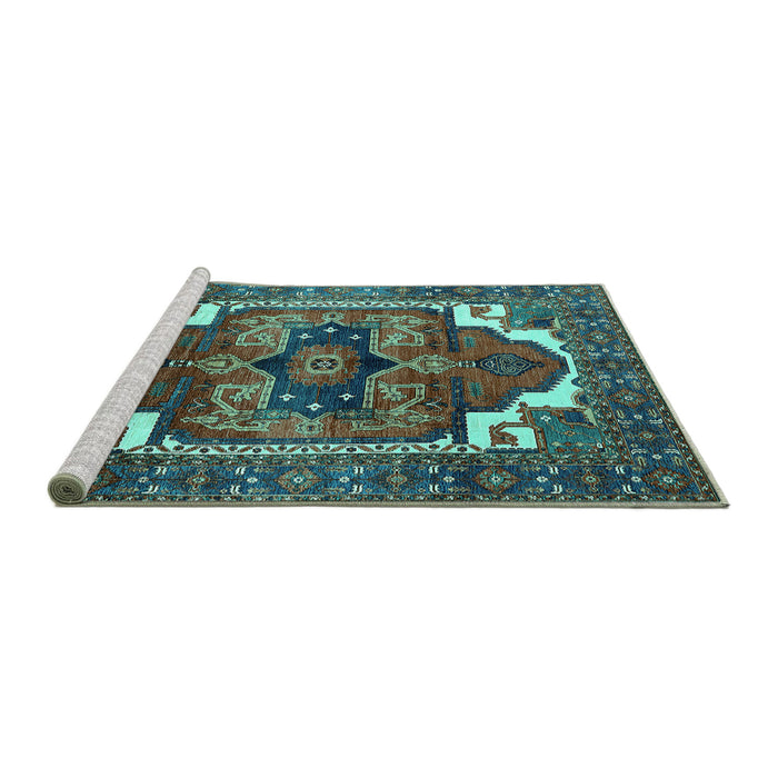 Sideview of Machine Washable Persian Turquoise Traditional Area Rugs, wshurb2845turq