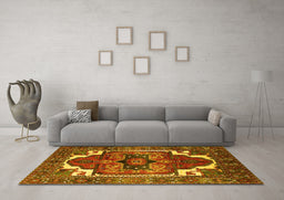 Machine Washable Persian Yellow Traditional Rug in a Living Room, wshurb2845yw