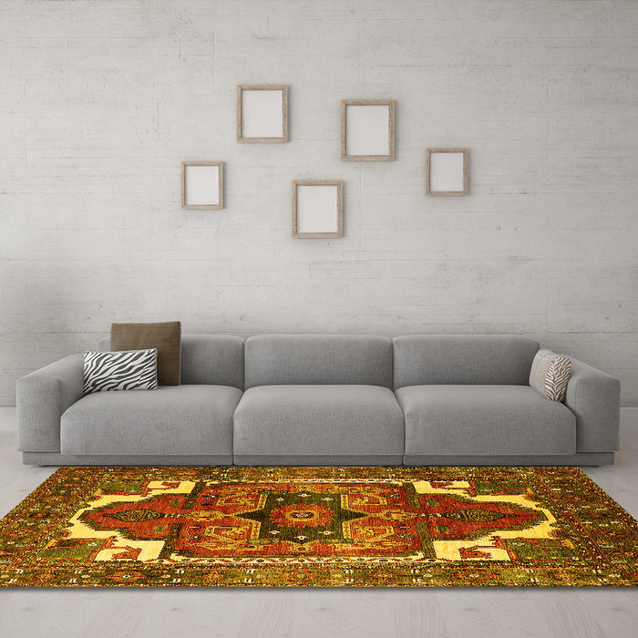 Machine Washable Persian Yellow Traditional Rug in a Living Room, wshurb2845yw
