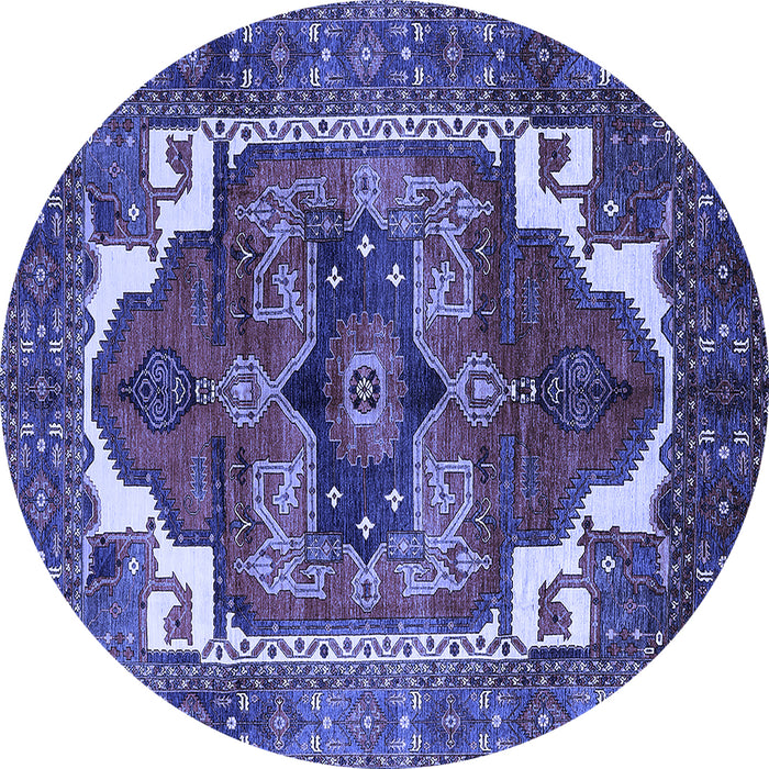 Round Machine Washable Persian Blue Traditional Rug, wshurb2845blu