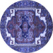 Round Machine Washable Persian Blue Traditional Rug, wshurb2845blu