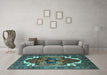 Machine Washable Persian Turquoise Traditional Area Rugs in a Living Room,, wshurb2845turq