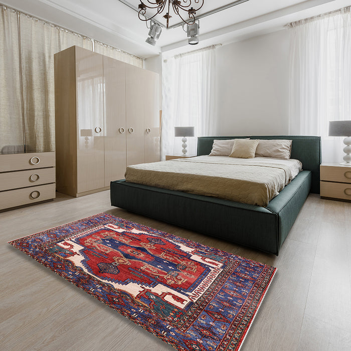 Mid-Century Modern Pink Persian Rug in a Bedroom, urb2845