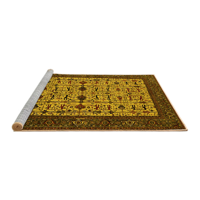 Sideview of Machine Washable Oriental Yellow Industrial Rug, wshurb2846yw