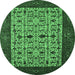 Round Machine Washable Oriental Emerald Green Industrial Area Rugs, wshurb2846emgrn