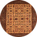 Round Machine Washable Oriental Orange Industrial Area Rugs, wshurb2846org