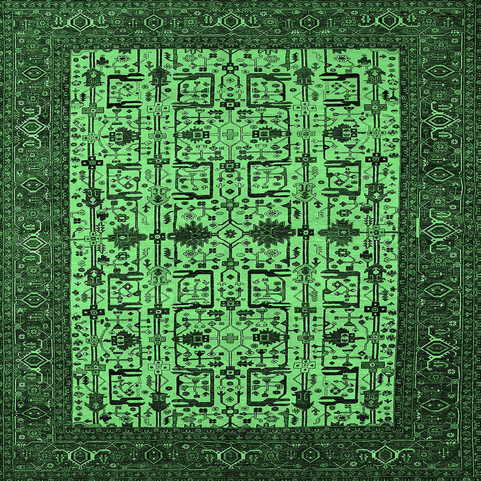 Square Machine Washable Oriental Emerald Green Industrial Area Rugs, wshurb2846emgrn