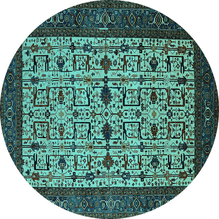 Round Oriental Turquoise Industrial Rug, urb2846turq