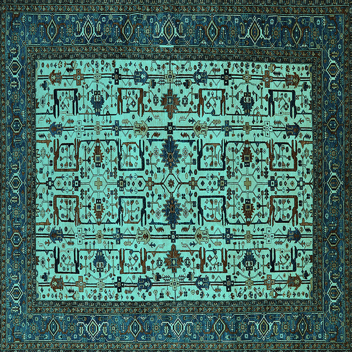 Square Machine Washable Oriental Turquoise Industrial Area Rugs, wshurb2846turq