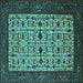 Square Machine Washable Oriental Turquoise Industrial Area Rugs, wshurb2846turq