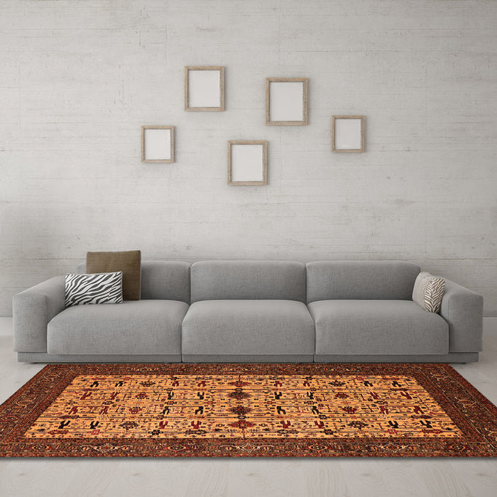 Machine Washable Oriental Orange Industrial Area Rugs in a Living Room, wshurb2846org
