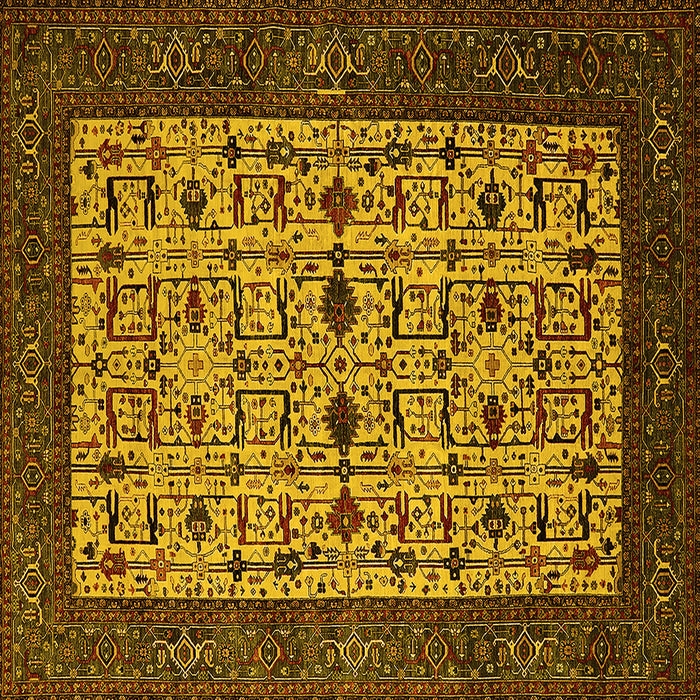 Square Machine Washable Oriental Yellow Industrial Rug, wshurb2846yw