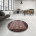 Round Mid-Century Modern Purple Lily Purple Oriental Rug in a Office, urb2846