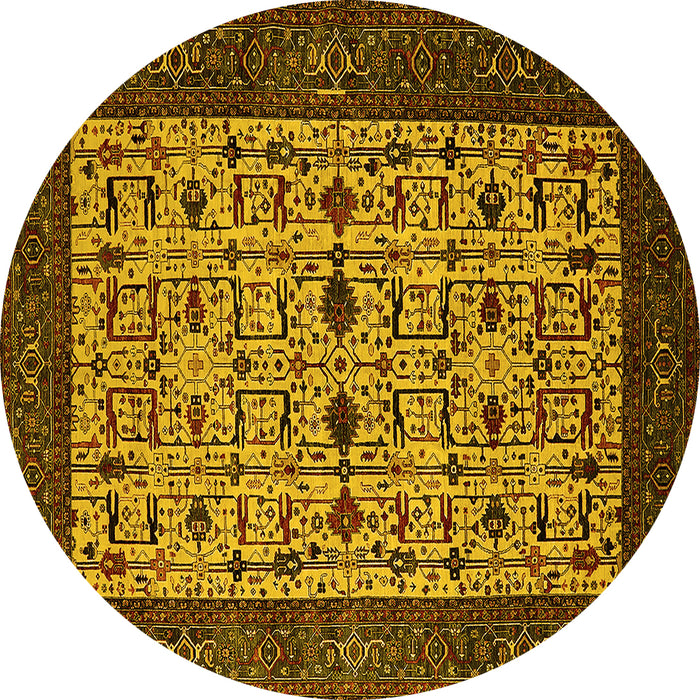 Round Machine Washable Oriental Yellow Industrial Rug, wshurb2846yw