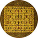 Round Machine Washable Oriental Yellow Industrial Rug, wshurb2846yw