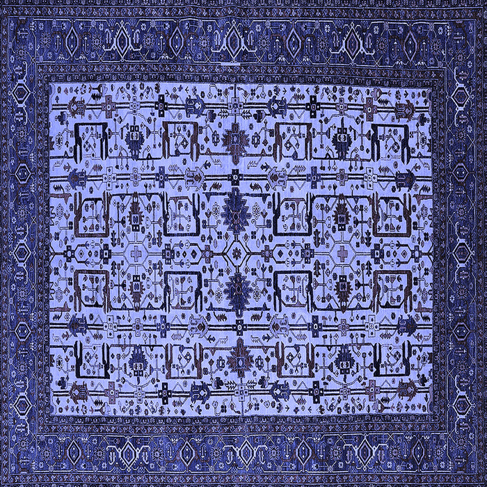 Square Machine Washable Oriental Blue Industrial Rug, wshurb2846blu