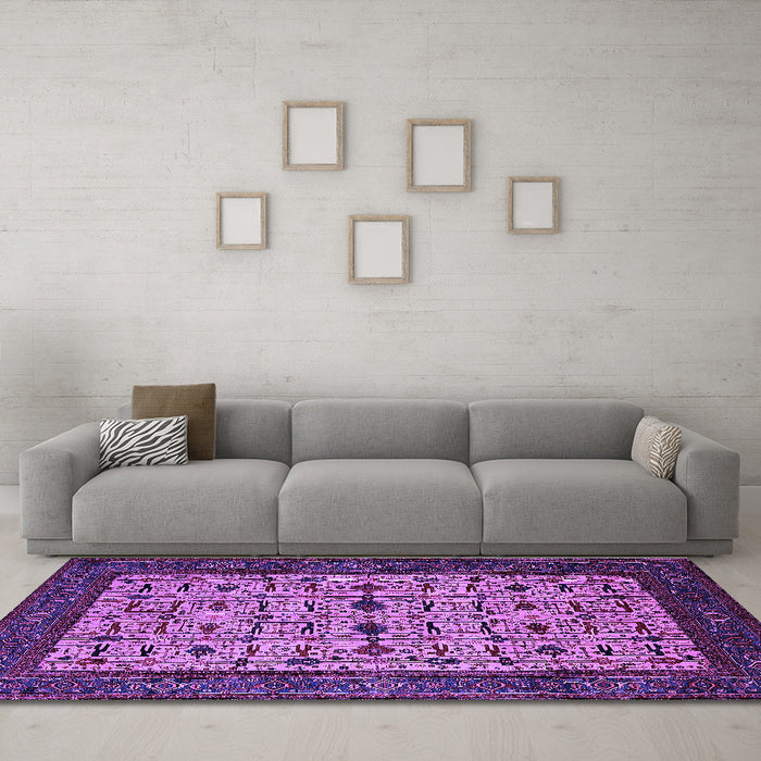 Machine Washable Oriental Purple Industrial Area Rugs in a Living Room, wshurb2846pur