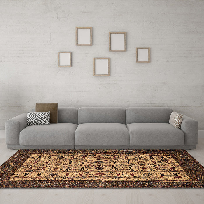 Machine Washable Oriental Brown Industrial Rug in a Living Room,, wshurb2846brn