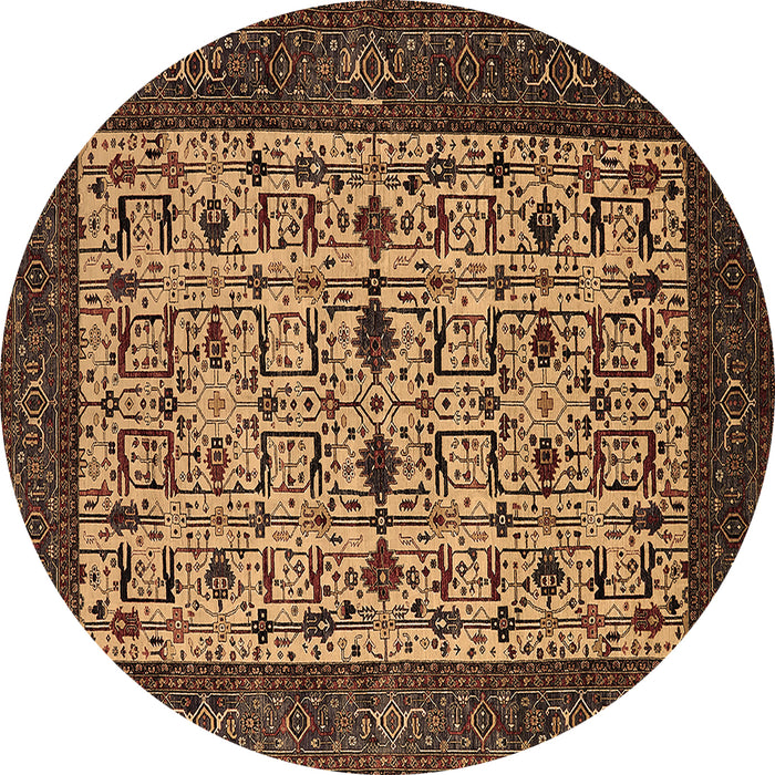 Round Oriental Brown Industrial Rug, urb2846brn