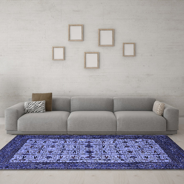 Machine Washable Oriental Blue Industrial Rug in a Living Room, wshurb2846blu