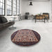 Round Machine Washable Industrial Modern Purple Lily Purple Rug in a Office, wshurb2846