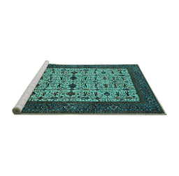 Sideview of Machine Washable Oriental Turquoise Industrial Area Rugs, wshurb2846turq