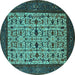 Round Machine Washable Oriental Turquoise Industrial Area Rugs, wshurb2846turq