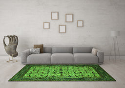 Machine Washable Oriental Green Industrial Area Rugs in a Living Room,, wshurb2846grn