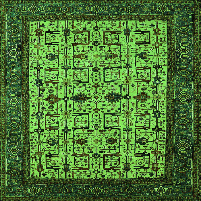 Square Machine Washable Oriental Green Industrial Area Rugs, wshurb2846grn