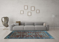 Machine Washable Oriental Light Blue Industrial Rug, wshurb2847lblu