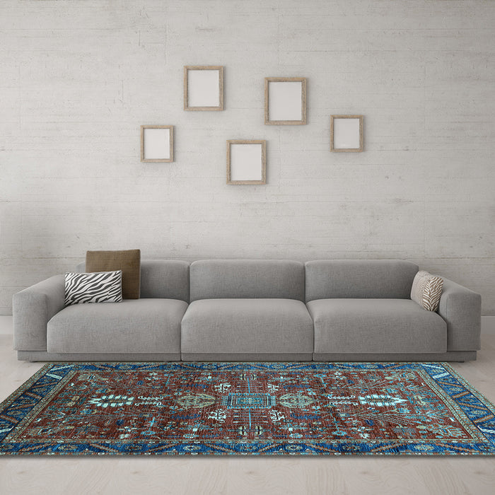 Machine Washable Oriental Light Blue Industrial Rug in a Living Room, wshurb2847lblu