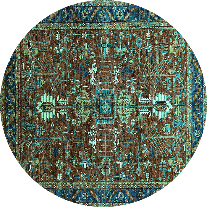 Round Machine Washable Oriental Turquoise Industrial Area Rugs, wshurb2847turq
